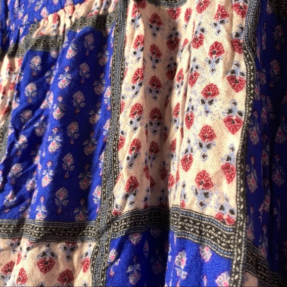 American eagle patchwork flow boho blue red white tunic dress shirt SZ L Viscose - Picture 3 of 9